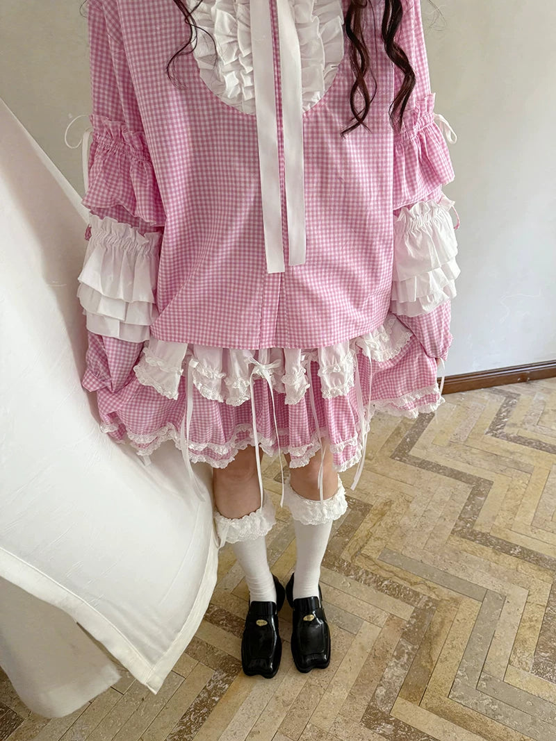 Bow Double-Layer Patchwork Half Skirt