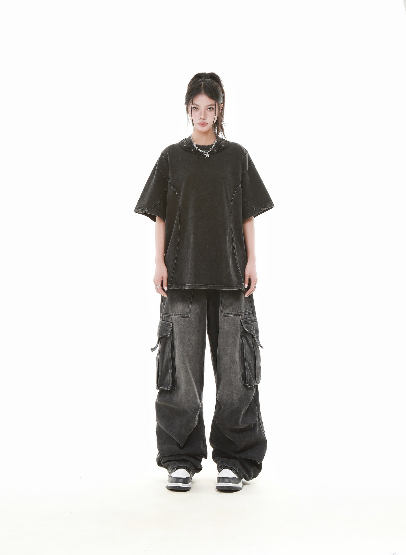 Heavy Washed Fade Stitching Short Sleeve T-Shirt