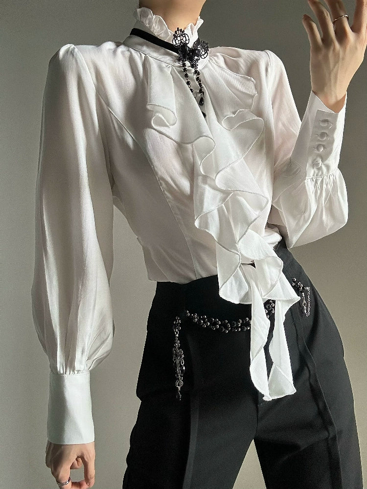 Ruffled Slim Shirt & Necklace