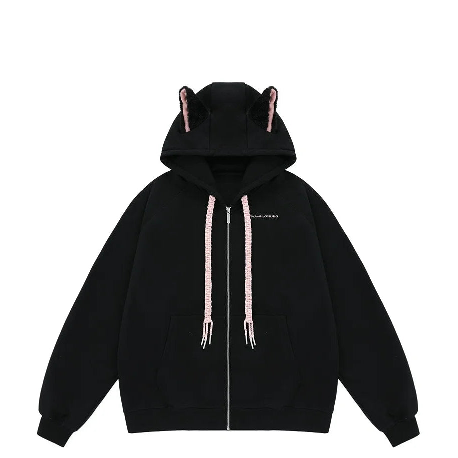 Ear Fleece Oversize Zipper Hoodie