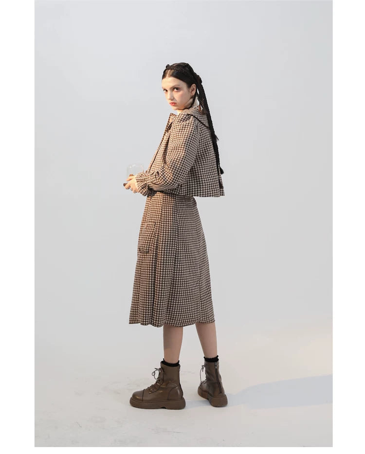 Plaid Wool Candy Sleeve Jacket & Half Skirt Setup