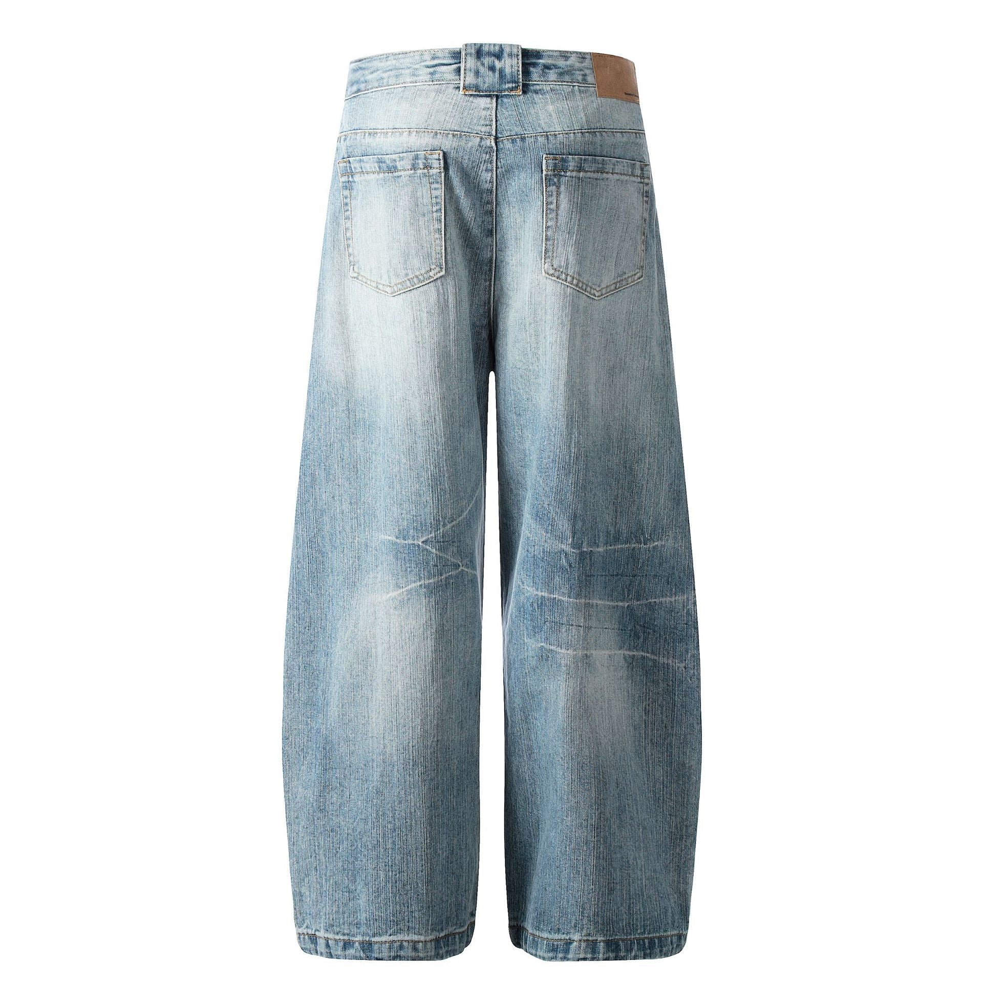 Washed Slub Wide Leg Barrel Denim Jeans