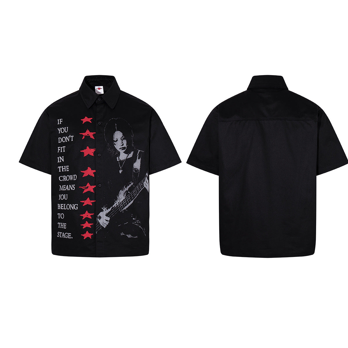 Star Letter Photo Print Short Sleeve Shirt