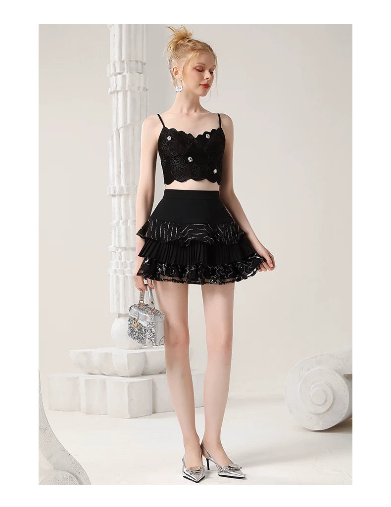 Sheer Shirt & Camisole & Layered Skirt Setup
