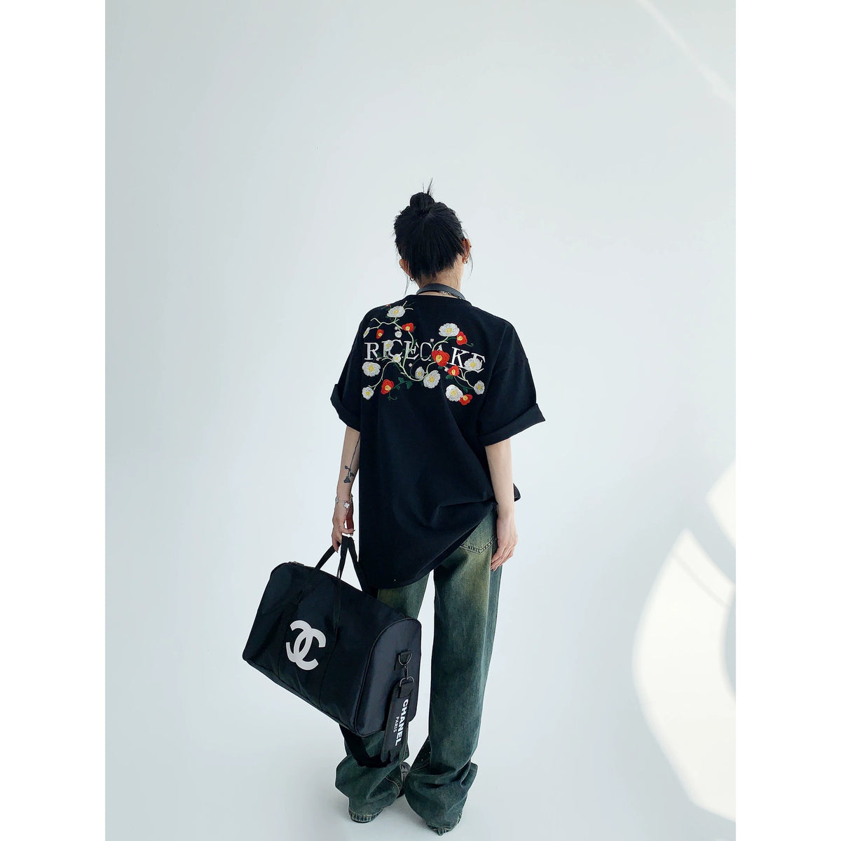 Oversized Flower Print Short Sleeve T-Shirt