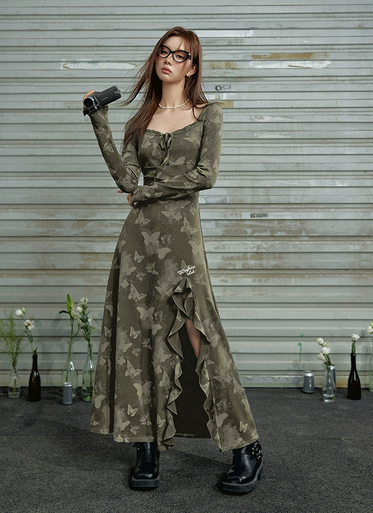 Robe longue à bretelles tie-dye papillon