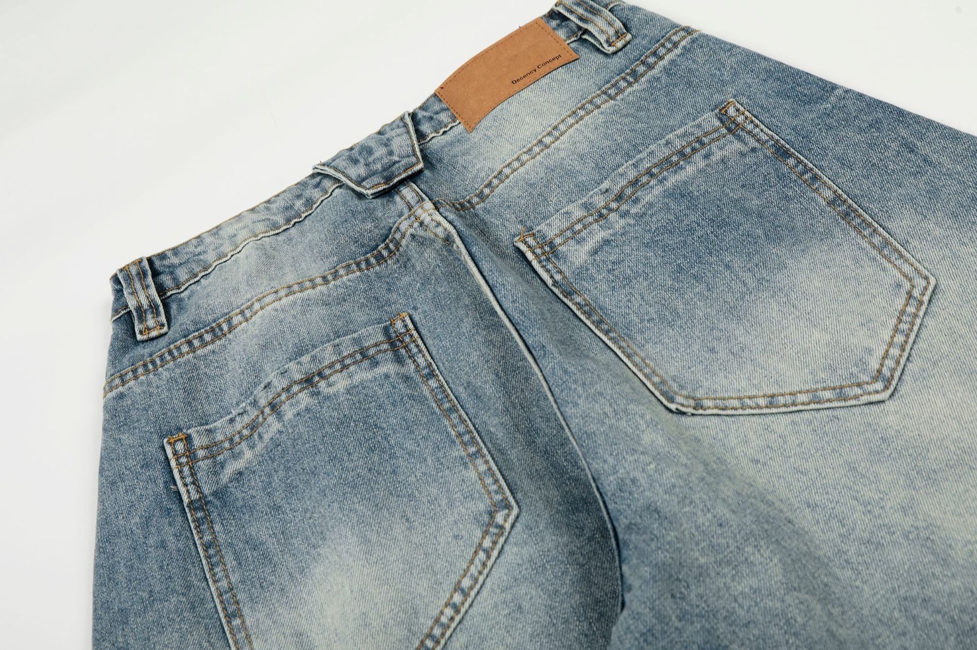 Washed Whisker Curved Denim Jeans