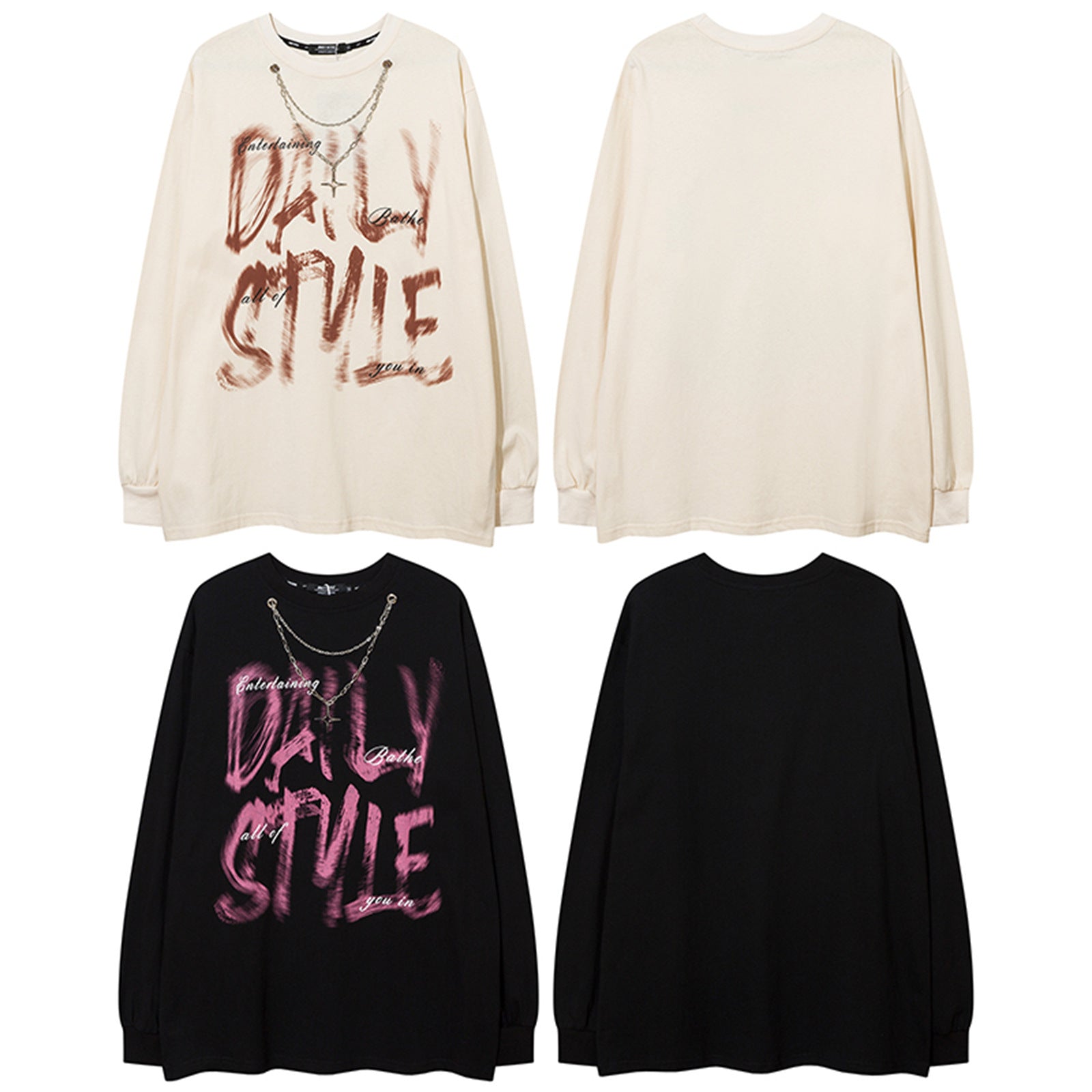 Necklace Letter Graffiti Fleece Sweatshirt