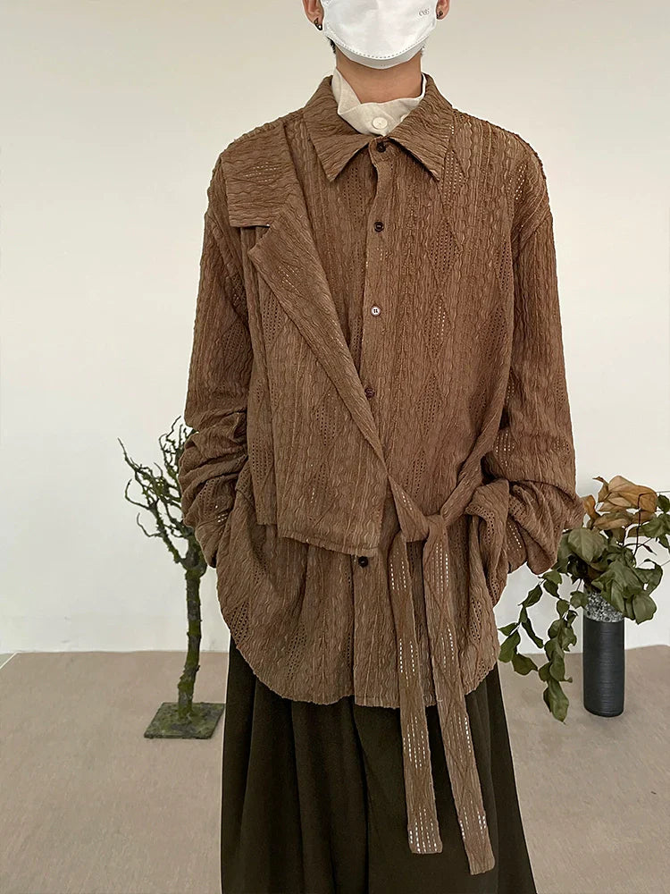 Jacquard Hollow-Out Patchwork Long Sleeve Shirt