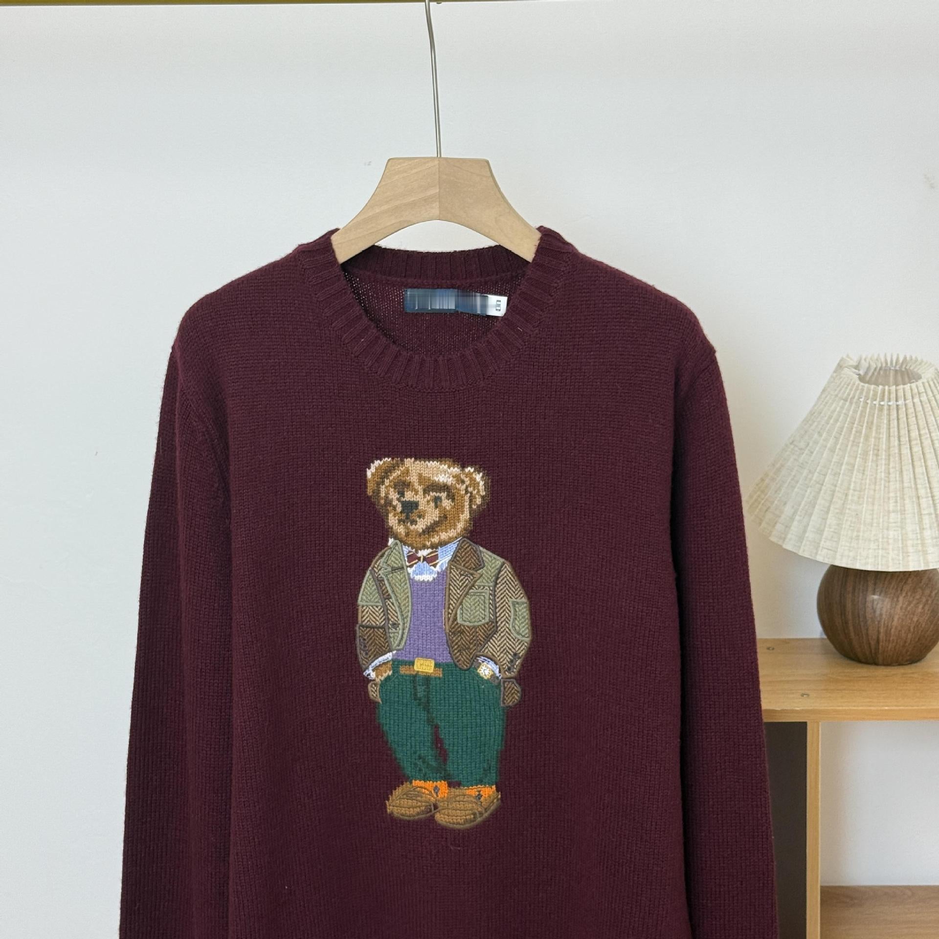 Maglione girocollo pesante in lana RL Bear di alta qualità