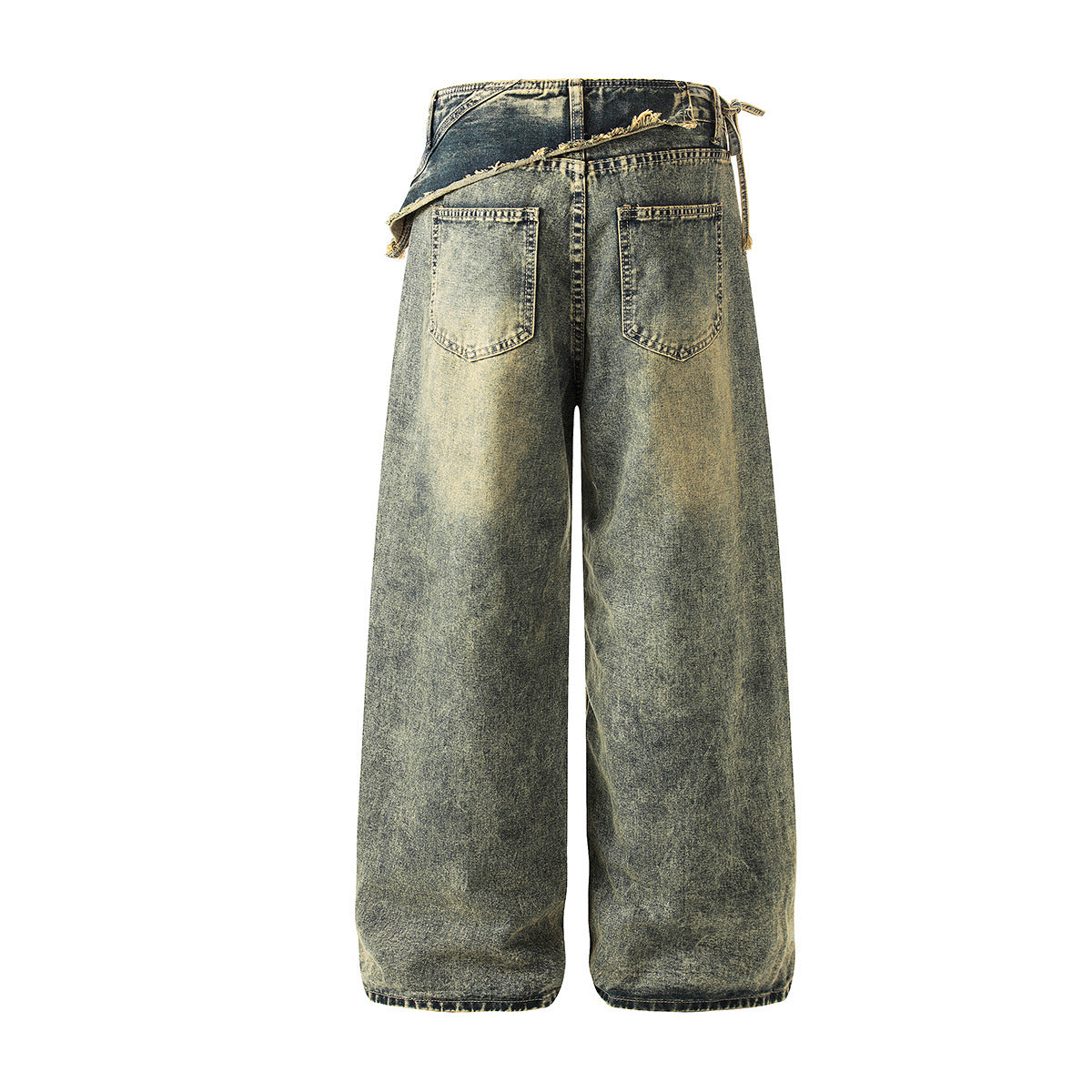 Washed Layered Fade Wide Leg Denim Jeans