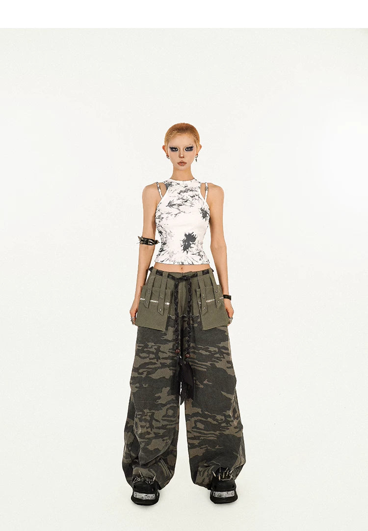 Heavy Craft Camouflage Multi-Pocket Wide Leg Cargo Pants