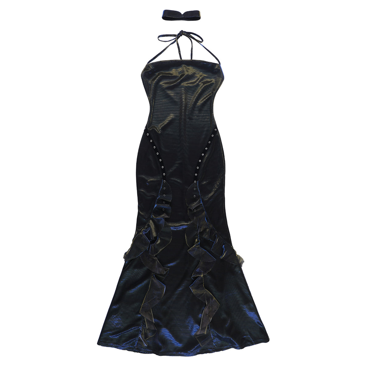 Halloween Gothic Iridescent Halter Maxi Dress