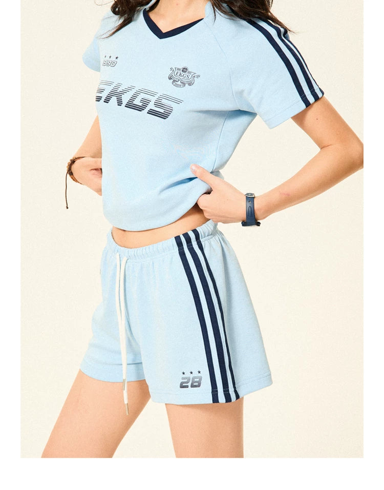 Stripe Letter Print Short Sleeve T-Shirt & Short Pants Setup
