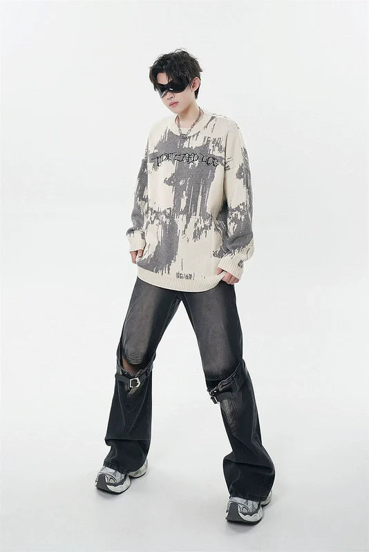 Loose Abstract Patterned Knit Sweater