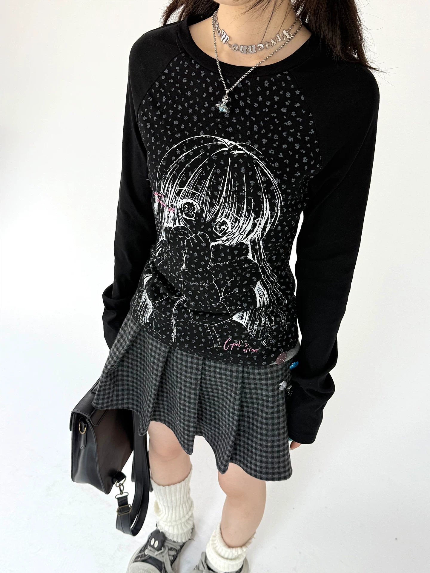 Graphic Speckled Print Long Sleeve T-Shirt