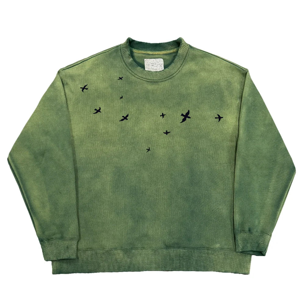 Graffiti Pigeon Print Washed Heavyweight Sweatshirt