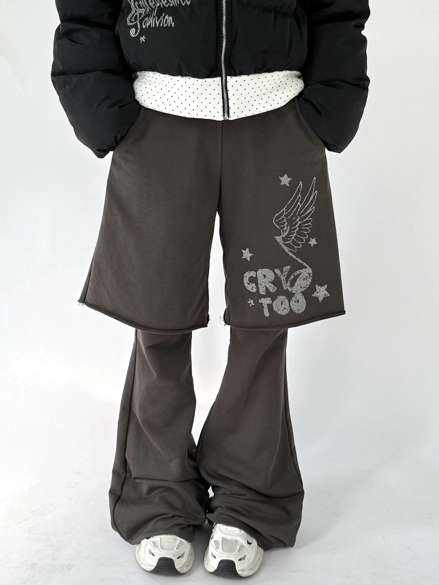 Fake Layered Half Flare Low Rise Pants
