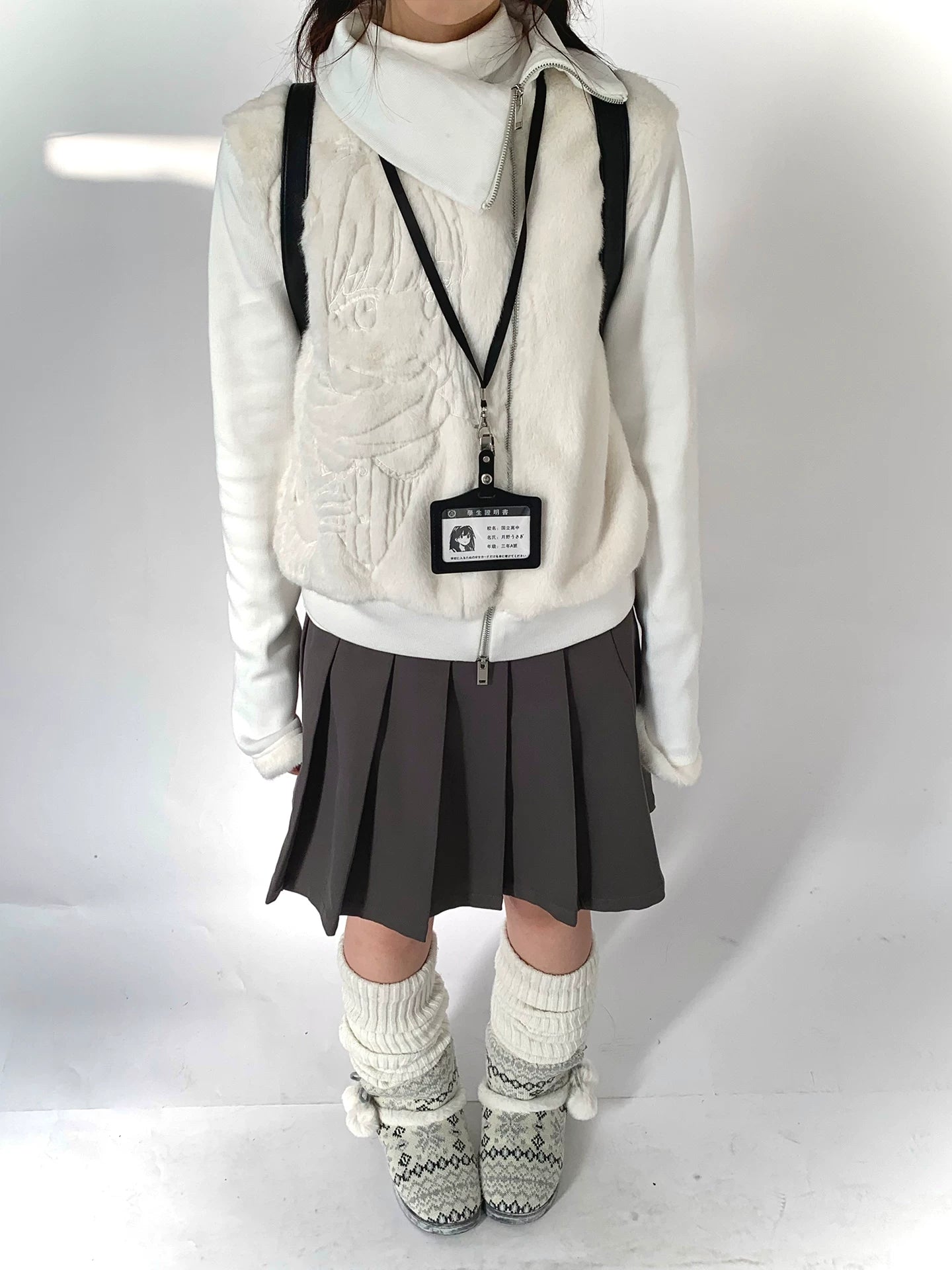 Fleece Embroidery Asymmetrical Zipper Jacket