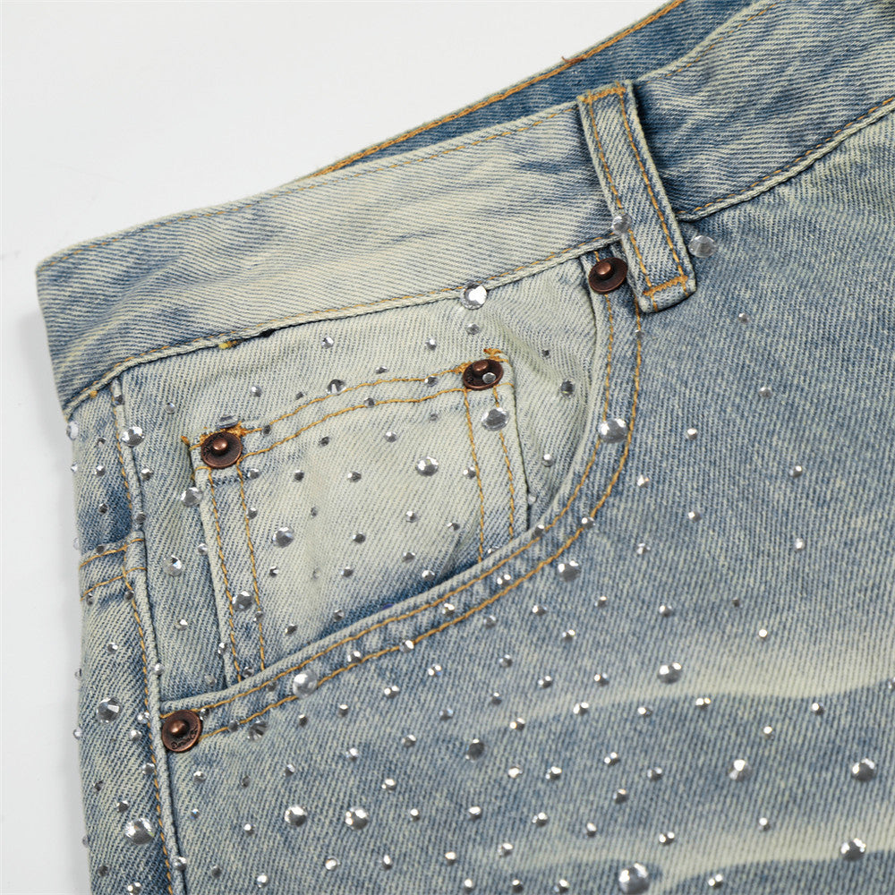 Faded Blue Denim Wide-Leg Jeans