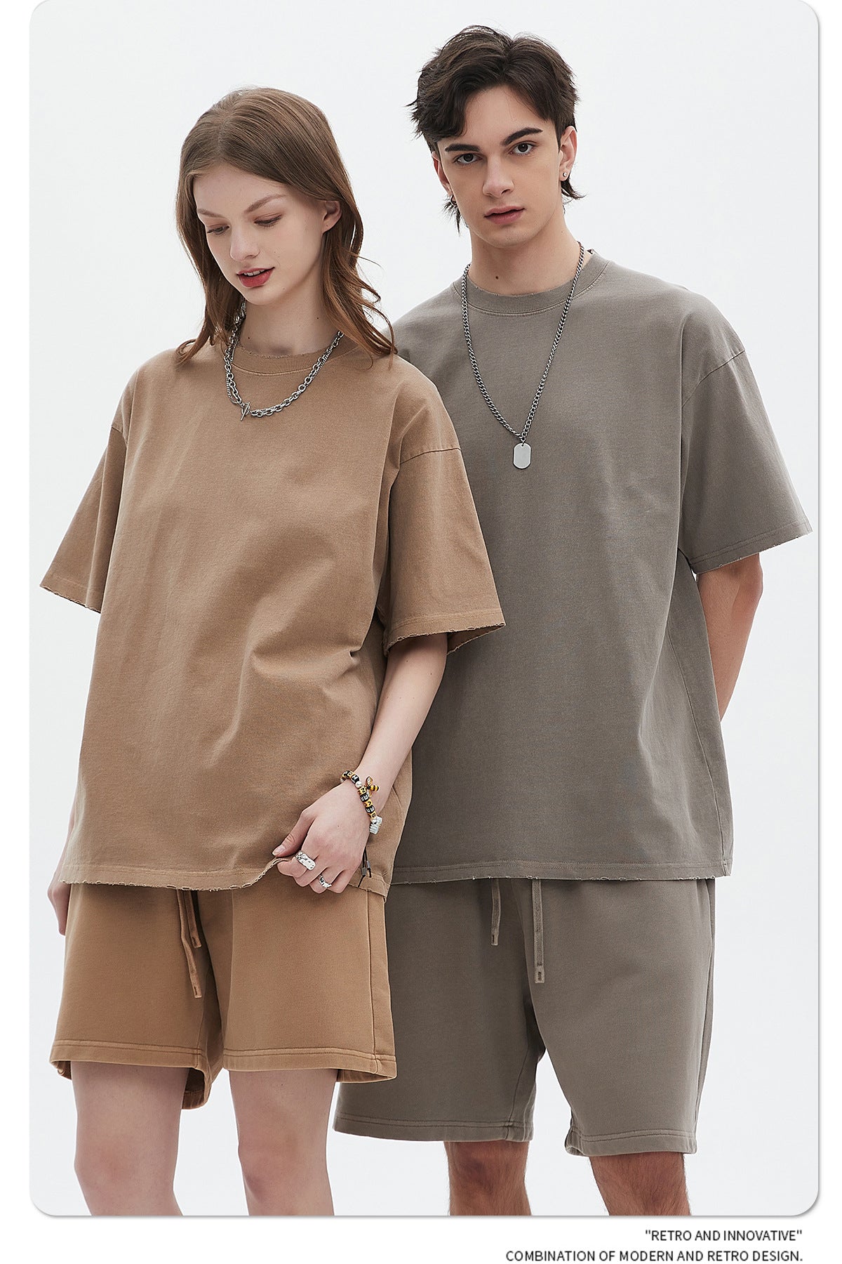 Washed Dyed Oversize Damage Short-sleeve T-shirt & Short Sweatpants Setup