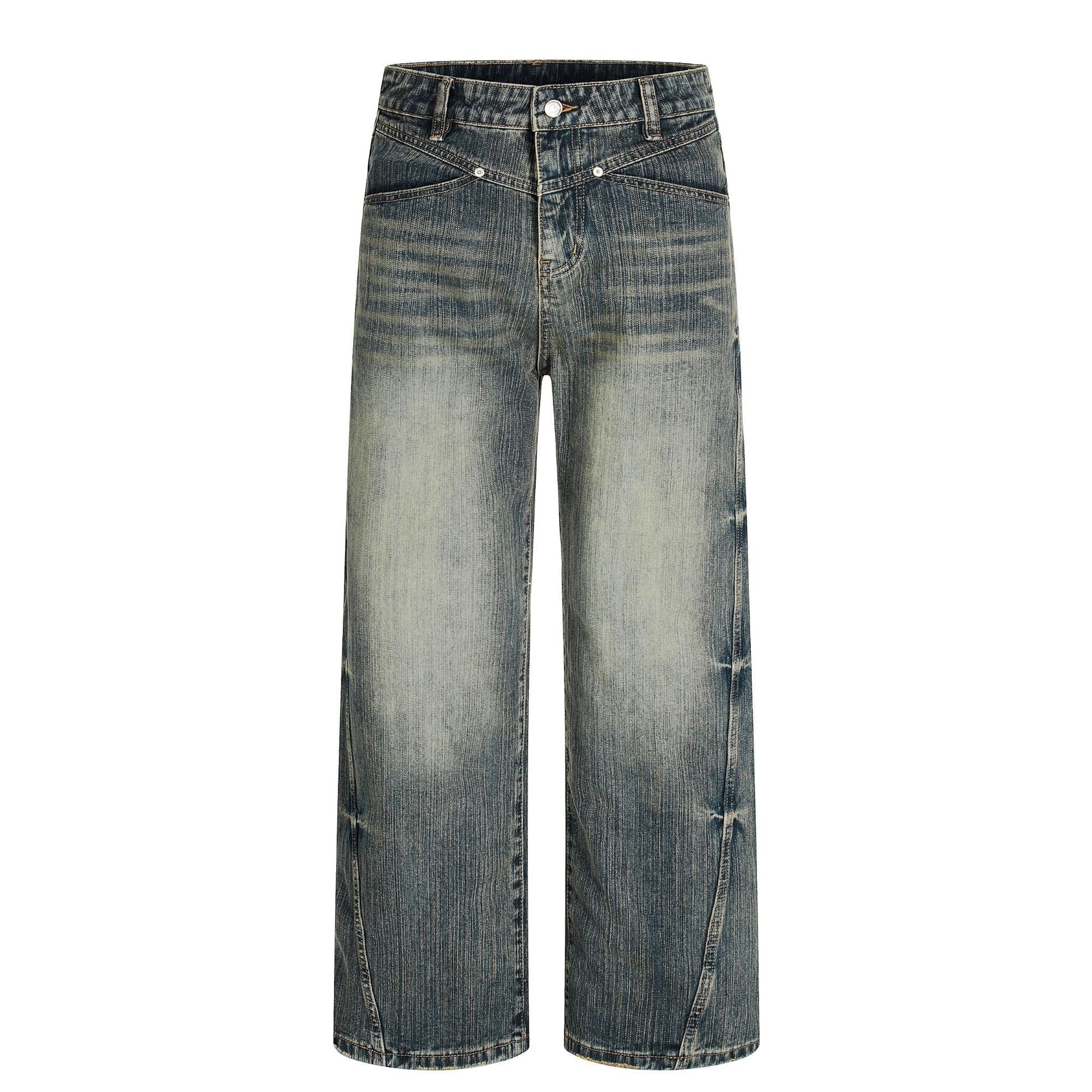 Fade Washed Straight Denim Jeans