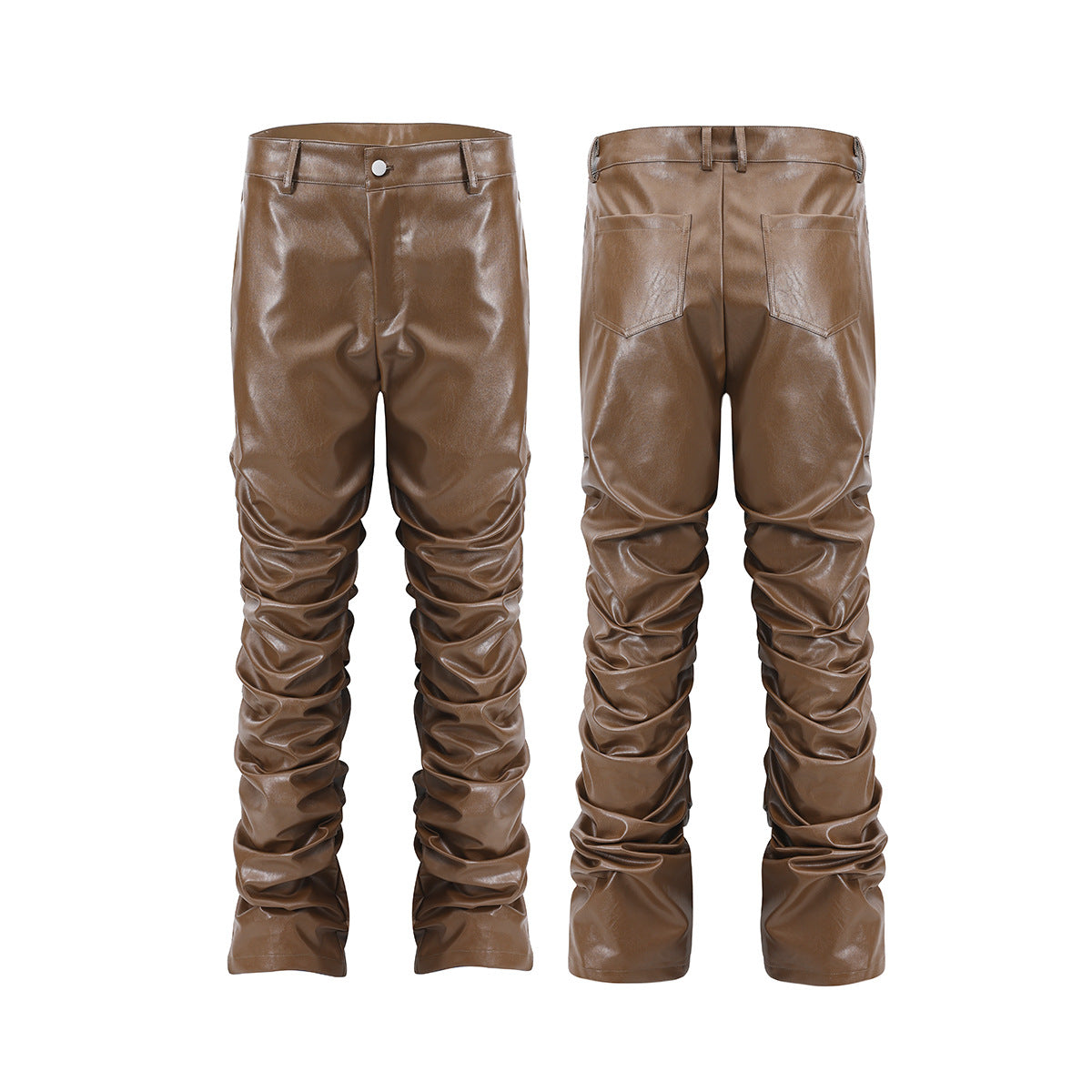 PU Leather Pleats Straight Pants