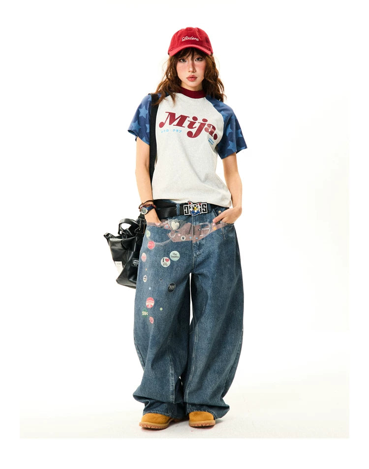 Raglan Sleeve Letter Print Fitted Short Sleeve T-Shirt