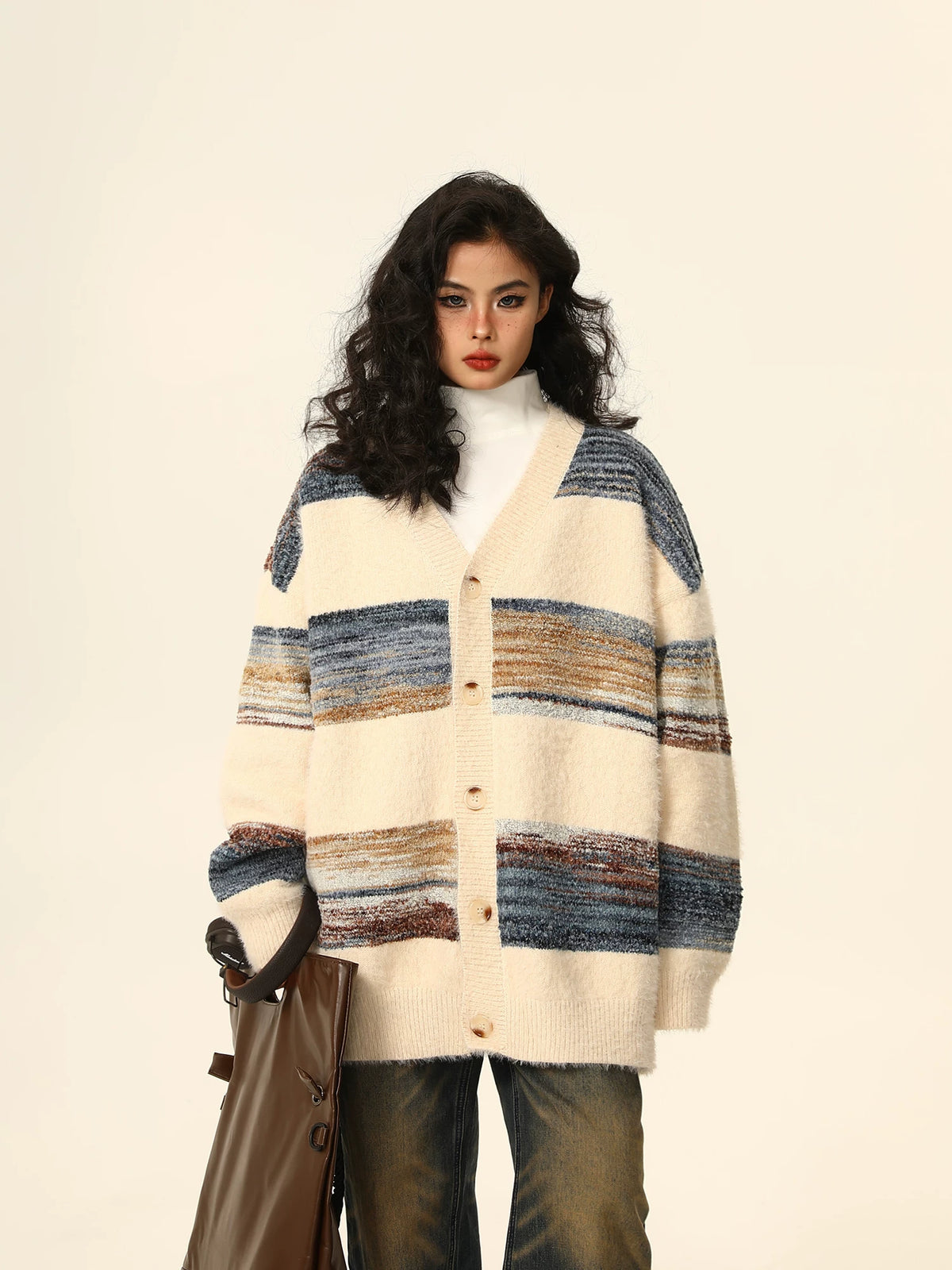 Oversized Striped Knit Cardigan