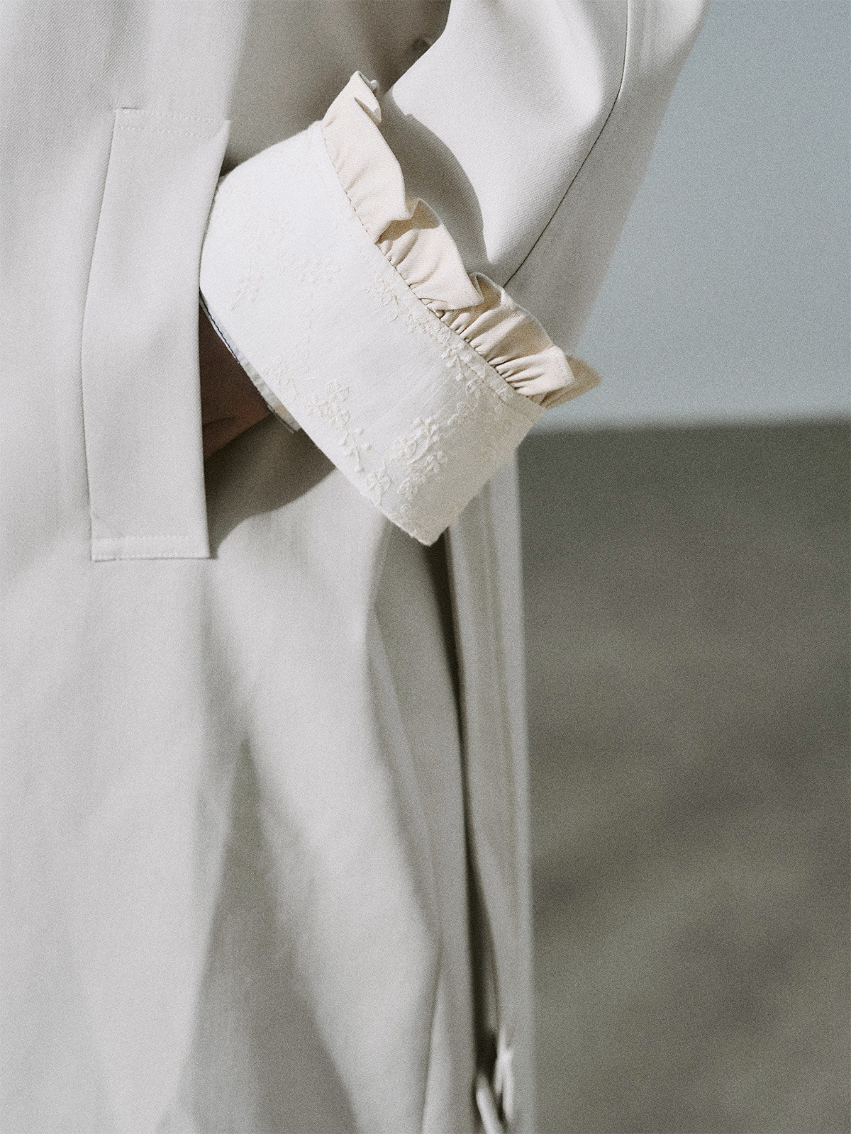 Lyocell Cotton Flower Bud Patchwork Ruffle Coat