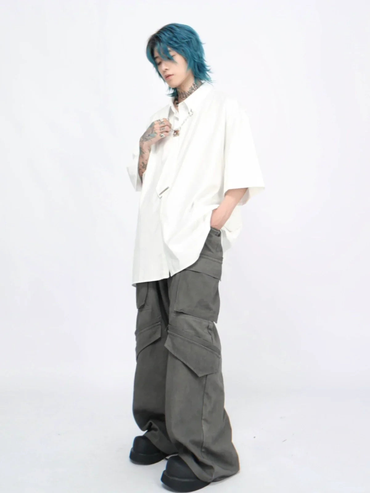Tie Accessories Design Oversize Short Sleeve Shirt