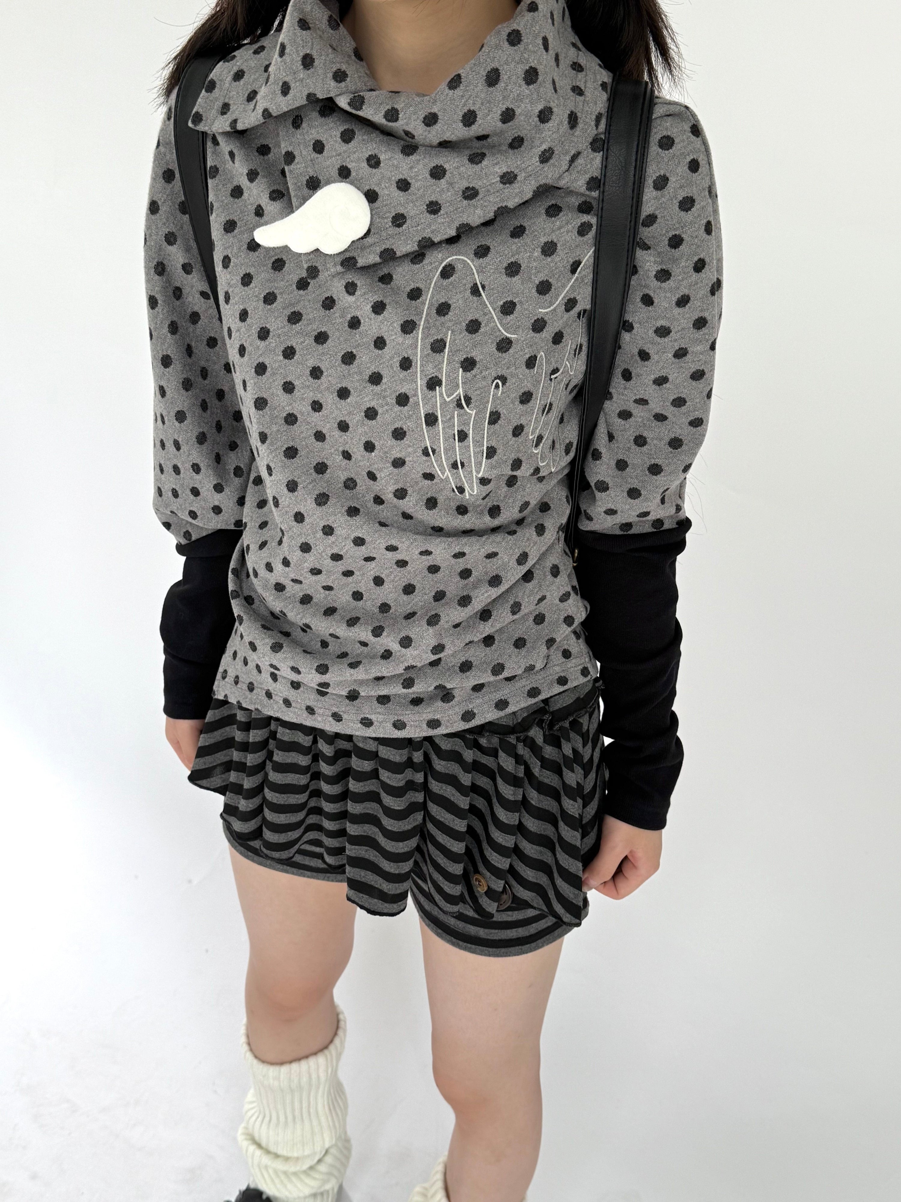 Asymmetric Polka Dot Fitted Long Sleeve T-Shirt