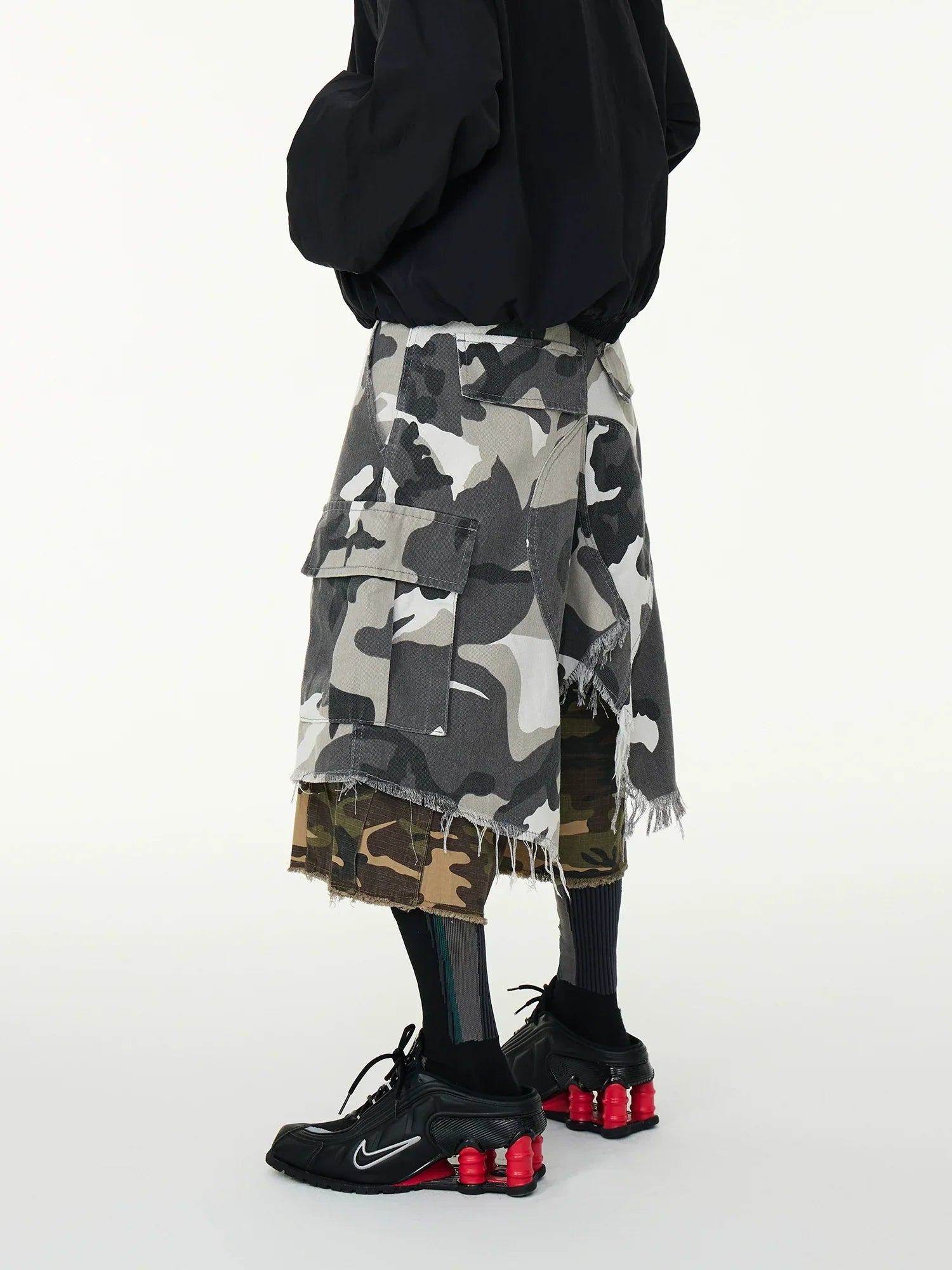 Double Layer Contrast Wash Wide Leg Short