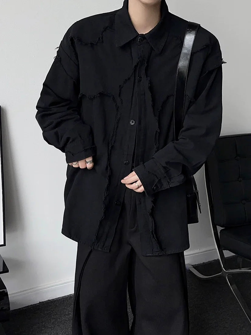 Washed Raw Hem Oversize Long Sleeve Shirt