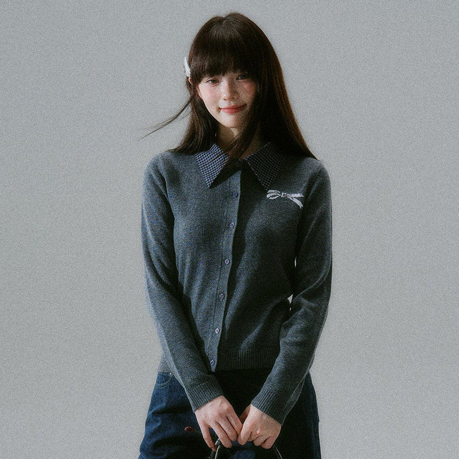 Shirt Collar Wool College Knit Cardigan