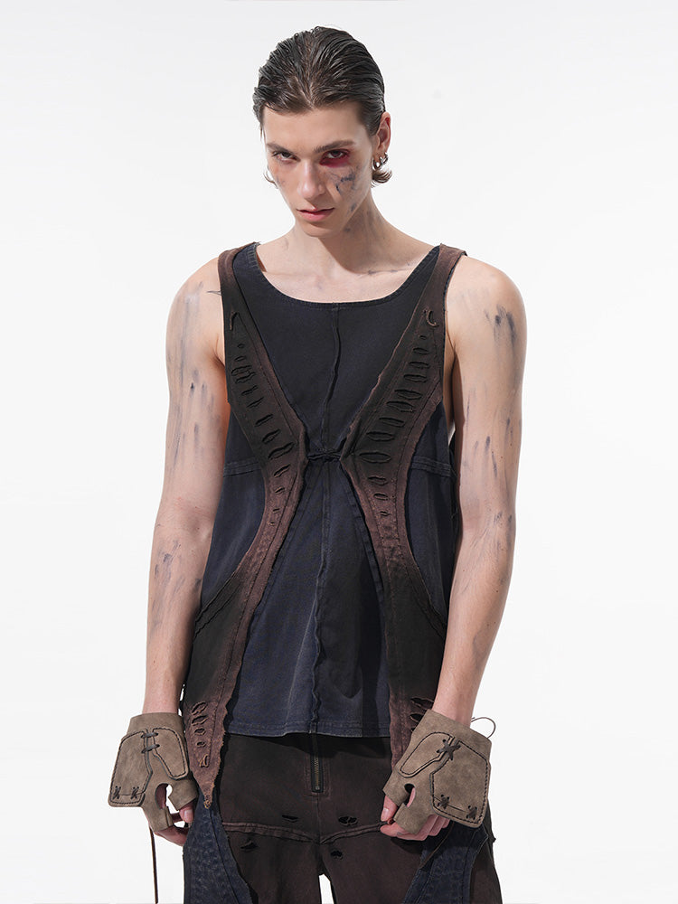 Patchwork Pullover Sweatshirt & Tank Top T-shirt & Short Setup