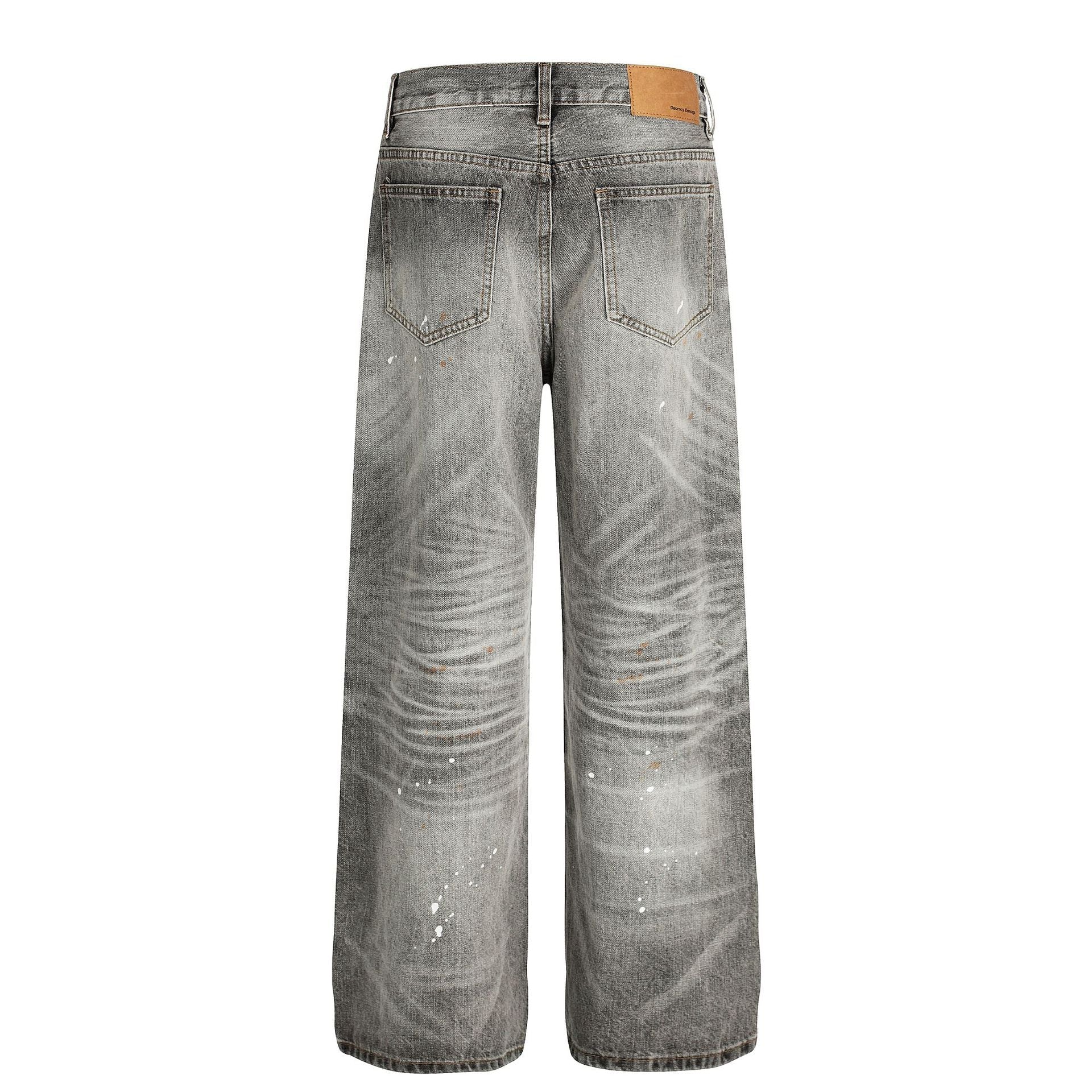 Dirty Washed Paint Wide Leg Denim Jeans