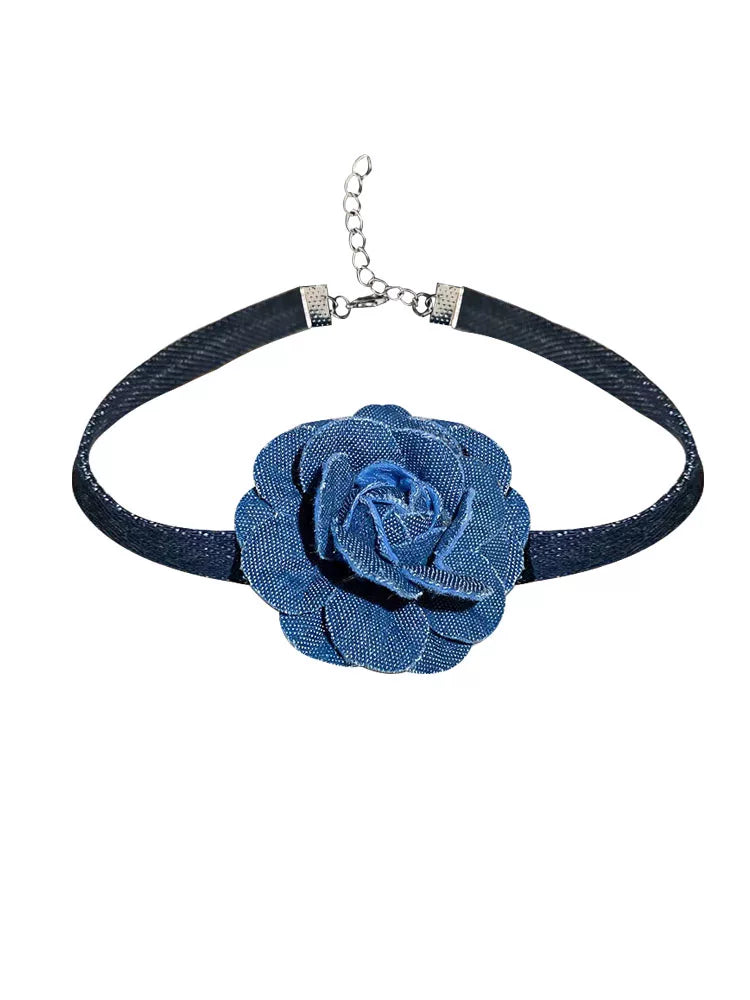Denim Rose Necklace