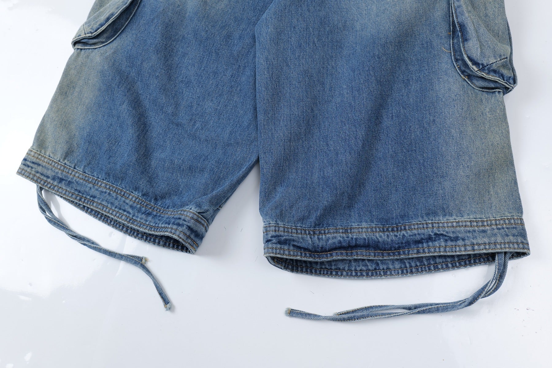 Washed Multi Pocket Cargo Denim Jort