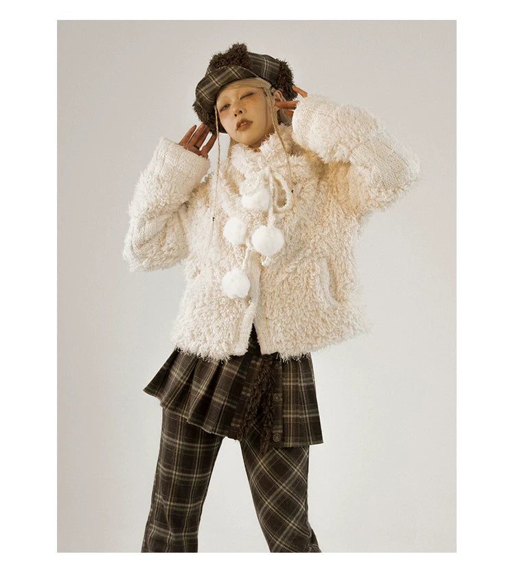 Fleece Lining Soft Fuzzy Knit Cardigan & Half Skirt Setup
