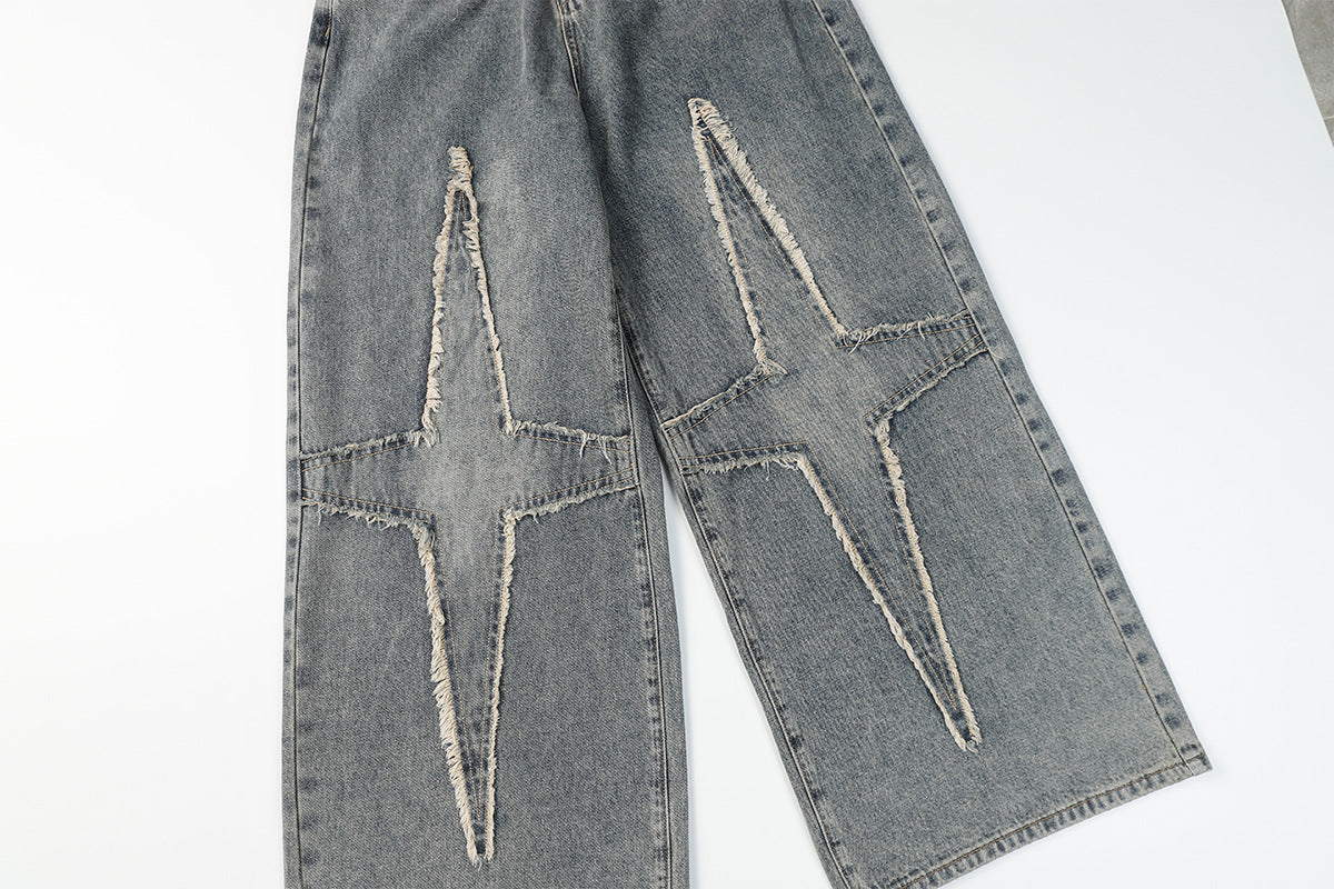 Panel Design Wide Leg Denim Jeans