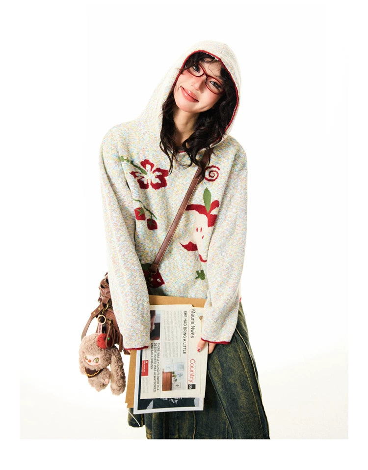 Fruit Pattern Knit Oversize Hoodie