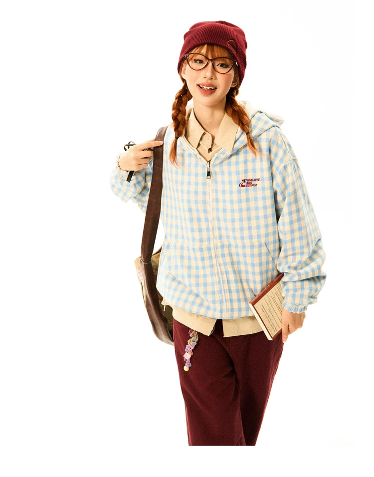 Gingham Logo Zipper Hoodie