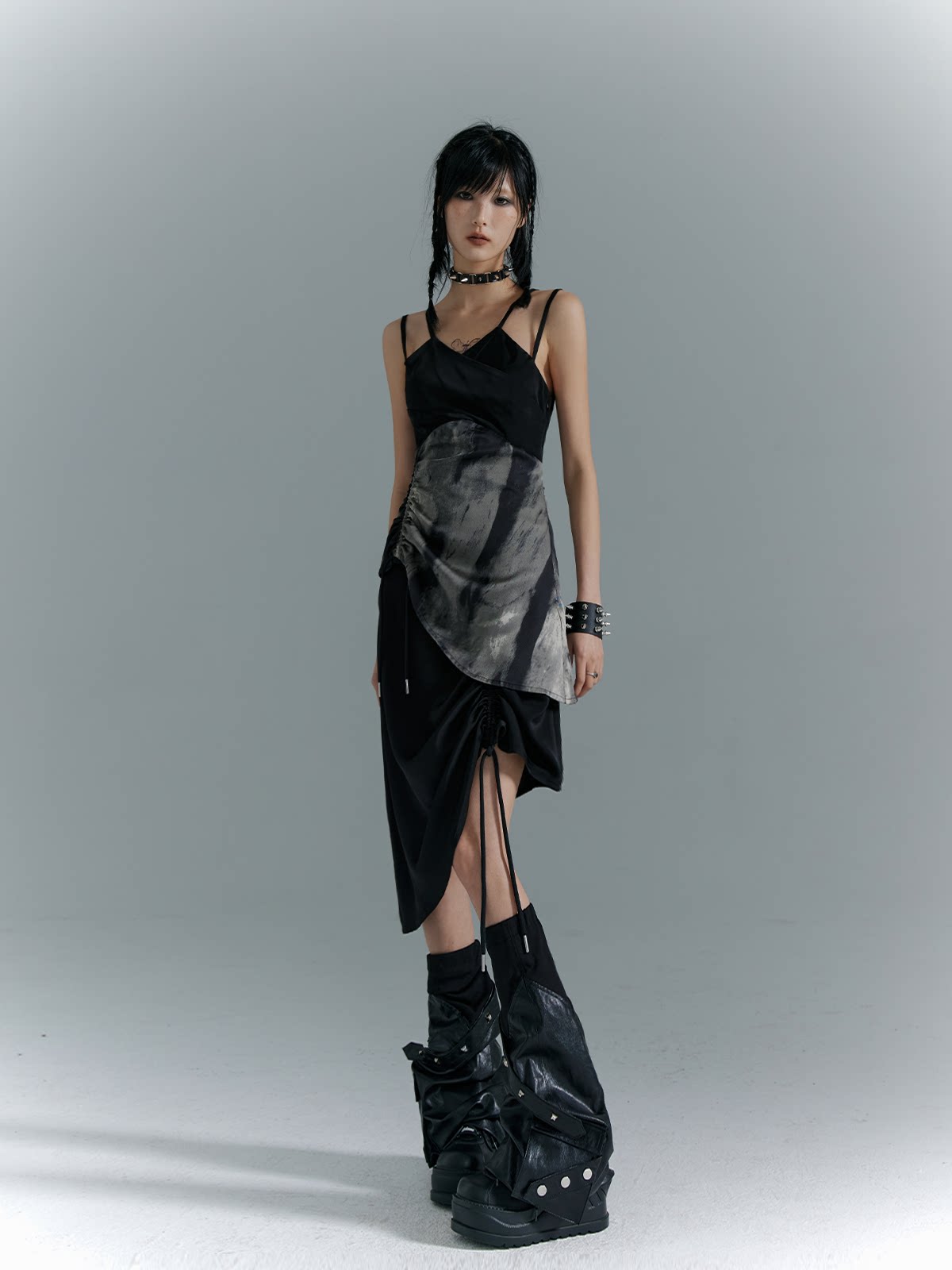 Drawstring Asymmetrical Hem Camisole Midi Dress
