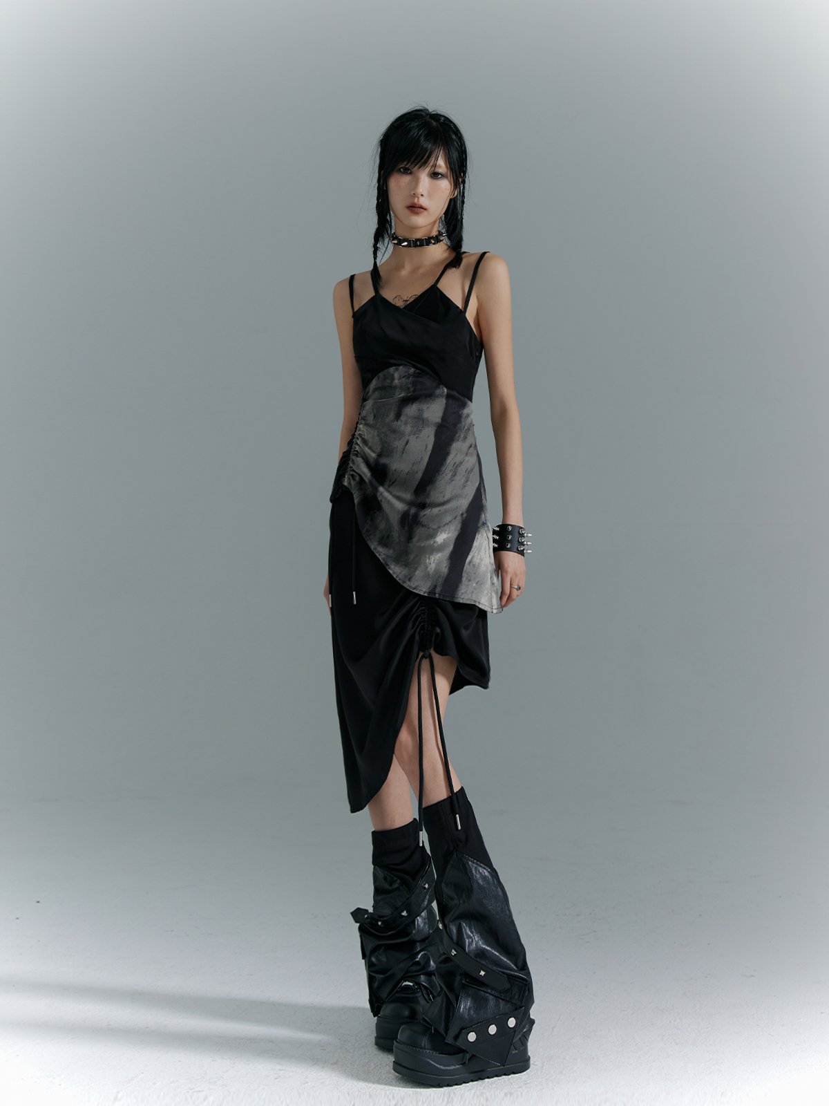 Drawstring Asymmetrical Hem Camisole Midi Dress
