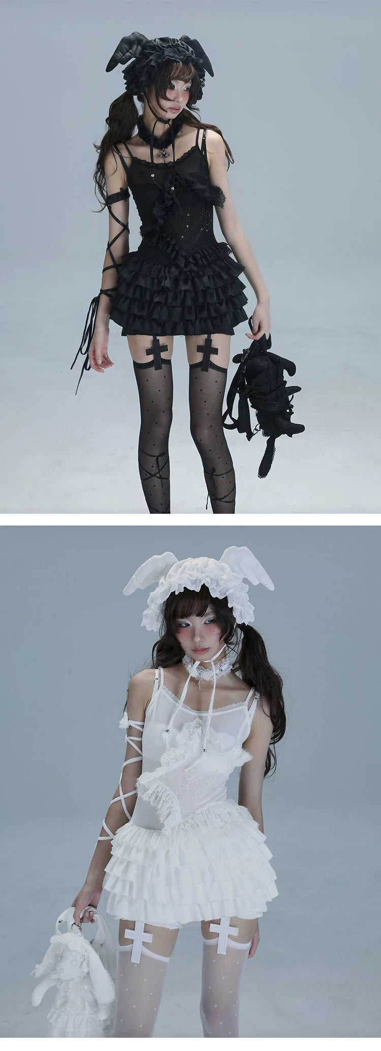 Lace Spaghetti Strap Tiered Ruffle Oversize Short Dress & Underwear Set