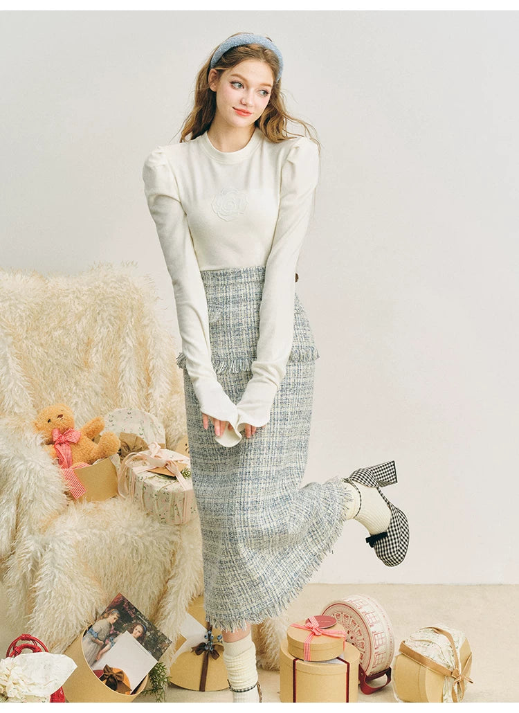 Bow Jacquard Jacket & Tassel Jacquard Short Skirt Setup