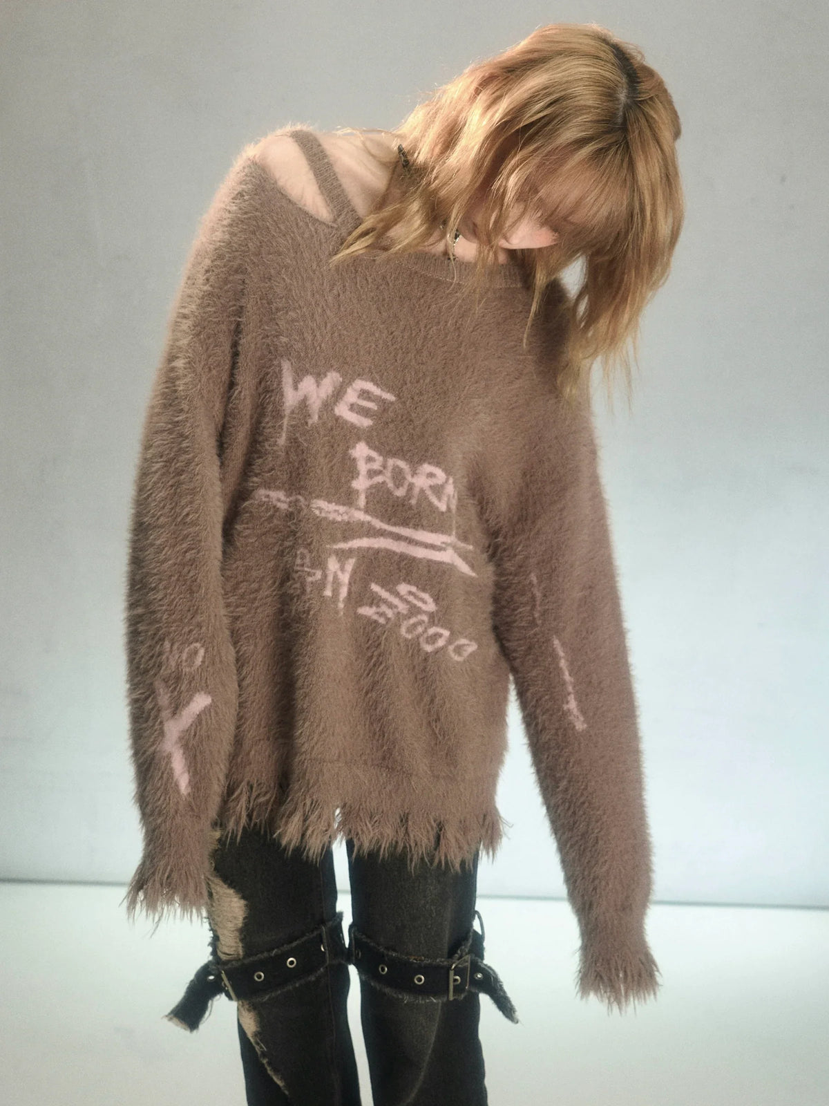 Graffiti Jacquard Oversize Pullover Knit Sweater
