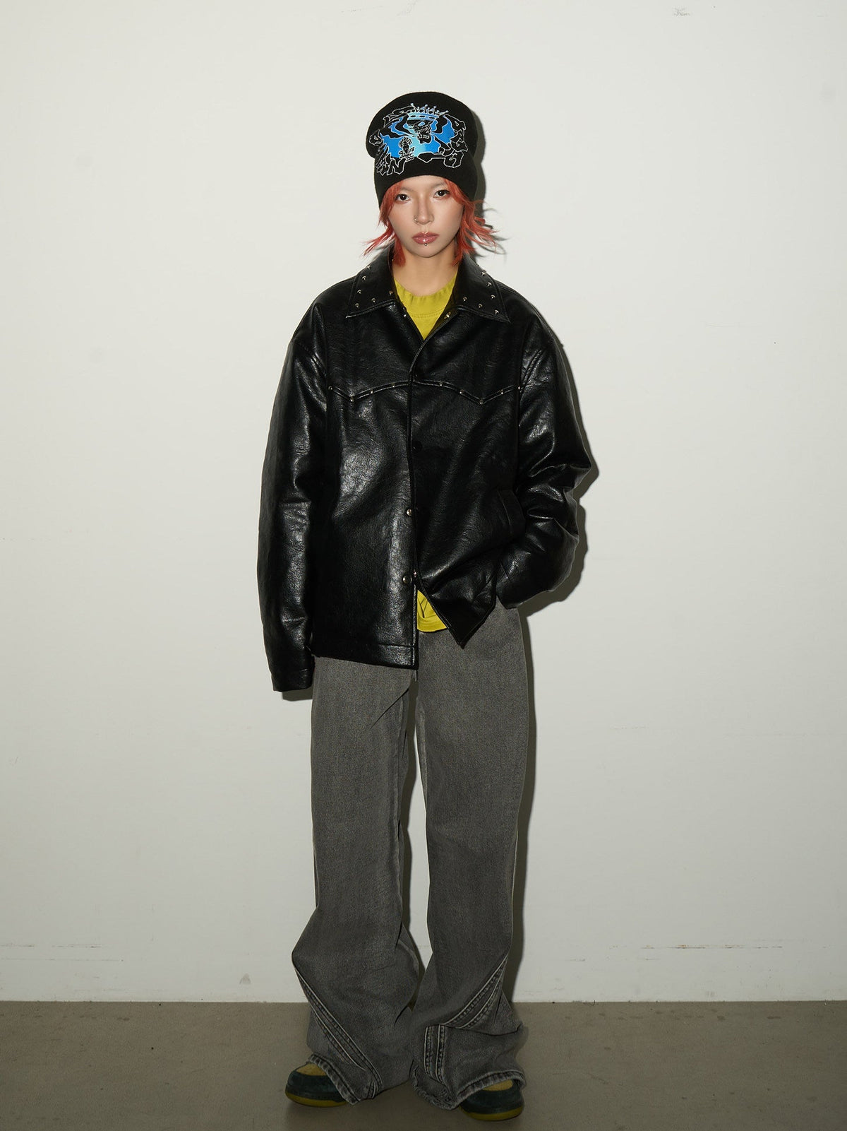 Studs Panel PU Leather Jacket