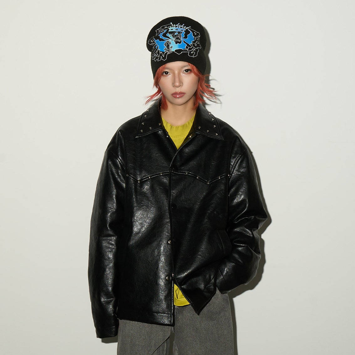 Studs Panel PU Leather Jacket